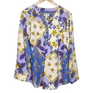 Denim & Co. Floral Print Long Sleeve Blouse Top Purple Women’s Size 2X